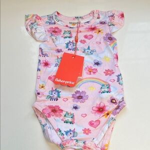 Posh Peanut Pink Unicorn and Floral Bodysuit